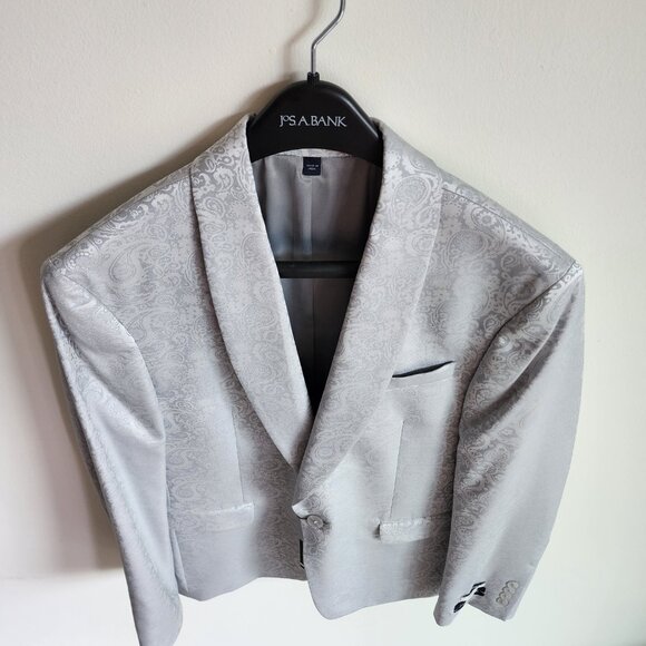 39S Dinner Jacket Silver Gray Shawl Lapel Skinny Fit New Jos A Bank Paisley Mens - Picture 17 of 17